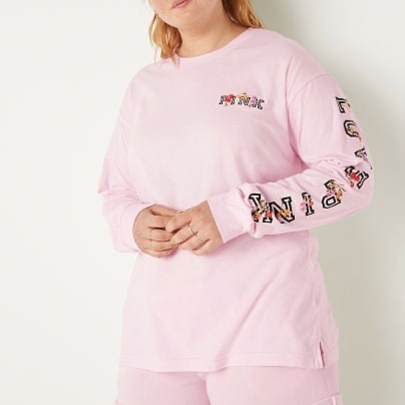 Victoria's Secret PINK Campus Long Sleeve T-Shirt Pink Large NEW - Picture 1 of 1